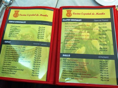 Casino Espanol De Manila Menu