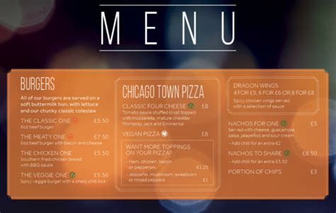 Castelo De Casino Blackpool Menu