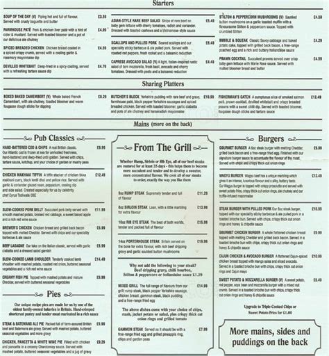 G Casino Didsbury Menu