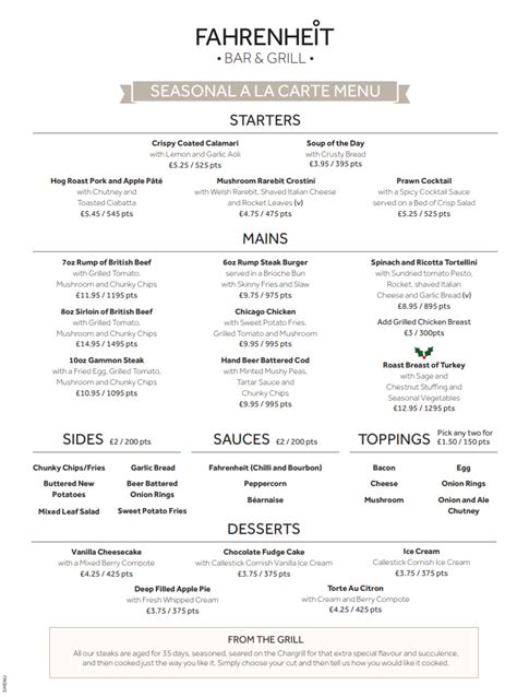 Genting Casino Margate Menu