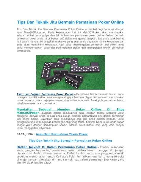 Teknik Jitu Bermain Poker