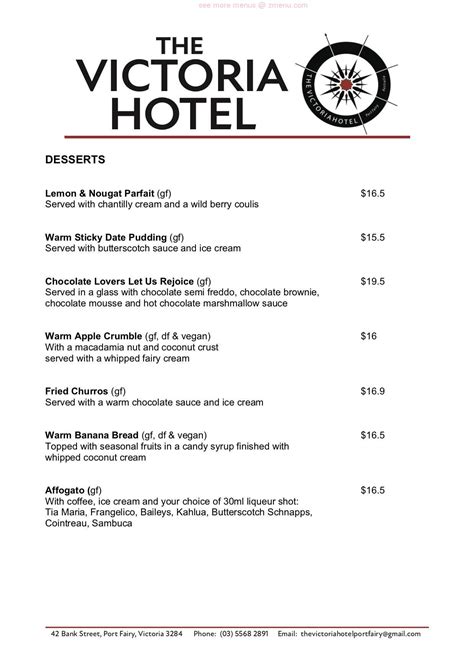 Victoria Casino Menu